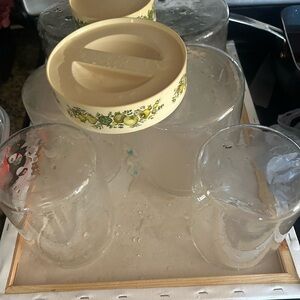 Vintage Glass Canister Set with Floral Lid